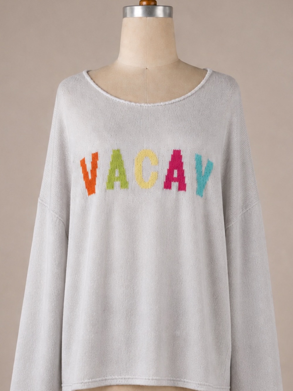 Miracle Cream Sweater with Multicolor 'VACAY' Letters
